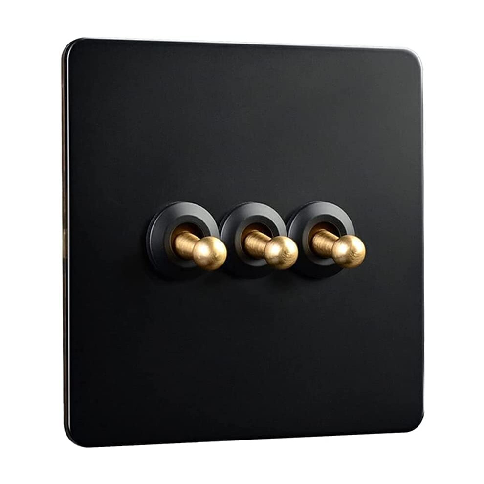 Wall Switch Brass Toggle 1/2/3 Gang 2 Way Metal Panel Black Finish Hotel And Homestay 9347817294750