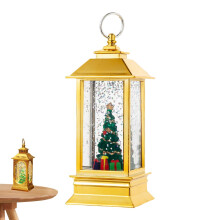 Christmas LED Lantern Vintage Style Gold Finish Portable Night Light Snow Globe for Gate Yard Garden Patio