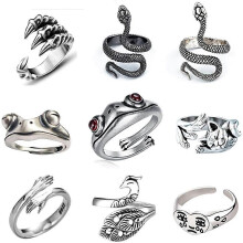 (As show, One size) Sunrain 9 Pcs Frog Rings Cute Animal Open Ring Retro Vintage Snake Rings Set Statement Bik