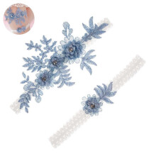 (As show, One size) Sunrain 2 pcs Wedding Garters Set Lace Bridal Garter Stretchy Floral Garter compatible with Bride-1119