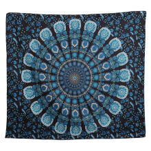 Tapeçaria Mandala para Pendurar na Parede, Tapeçaria de Parede com Design Feito à Mão, Arte Boho Hippie de Pavão em Azul e Verde, Tecido de