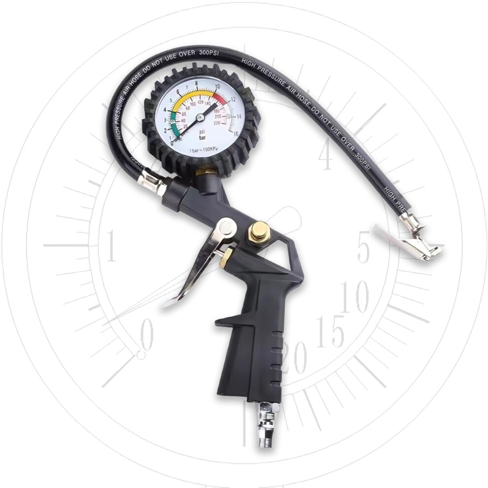 Calibrated Tire Pressure Gauge Inflator 012 Bar / 0220 Psi, 0.01 Precision, 1/4Inch Connector, Car, Bike, Ebike 9189345399404