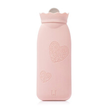 Hot Water Bottle Silicone ExplosionProof Plush Long Water Bag Pink L Mini Portable For Baby And Students