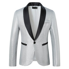Men's Glitter Jacket Sequins Blazer Gold Slim Fit Glitter Suit Tuxedo Jacket Size L for Men Disco Party Costume Silver