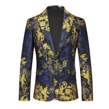 Men's Jacket Slim Fit Embroidered Tuxedo Jacket With Floral Pattern One Button Blazer Gold Size M Prom Wedding