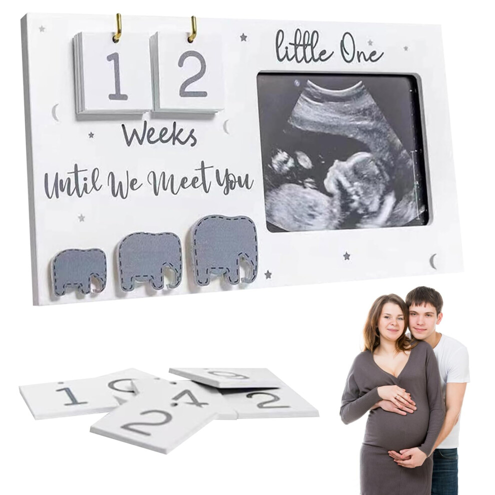 Baby Scan Photo Frames, Baby Sonogram Picture Frame Countdown Weeks, Ultrasound Photo Frame For Baby Announcement(White) White