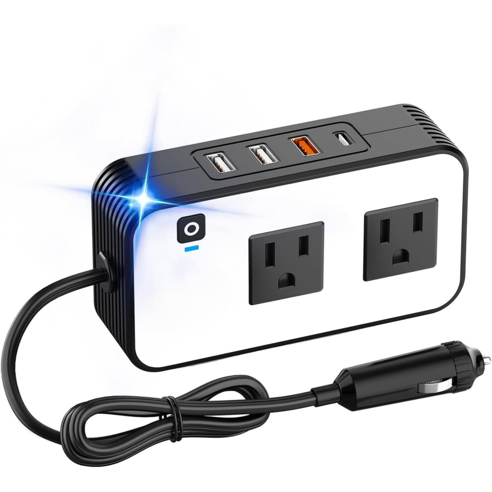 200W Car Power Inverter Dc 12V To 110V Ac Adapter With 20W Usbc Port, 18W Fast Charger, And 4.8A Dual Ports For Laptops And Devices (18W) 9382693875808