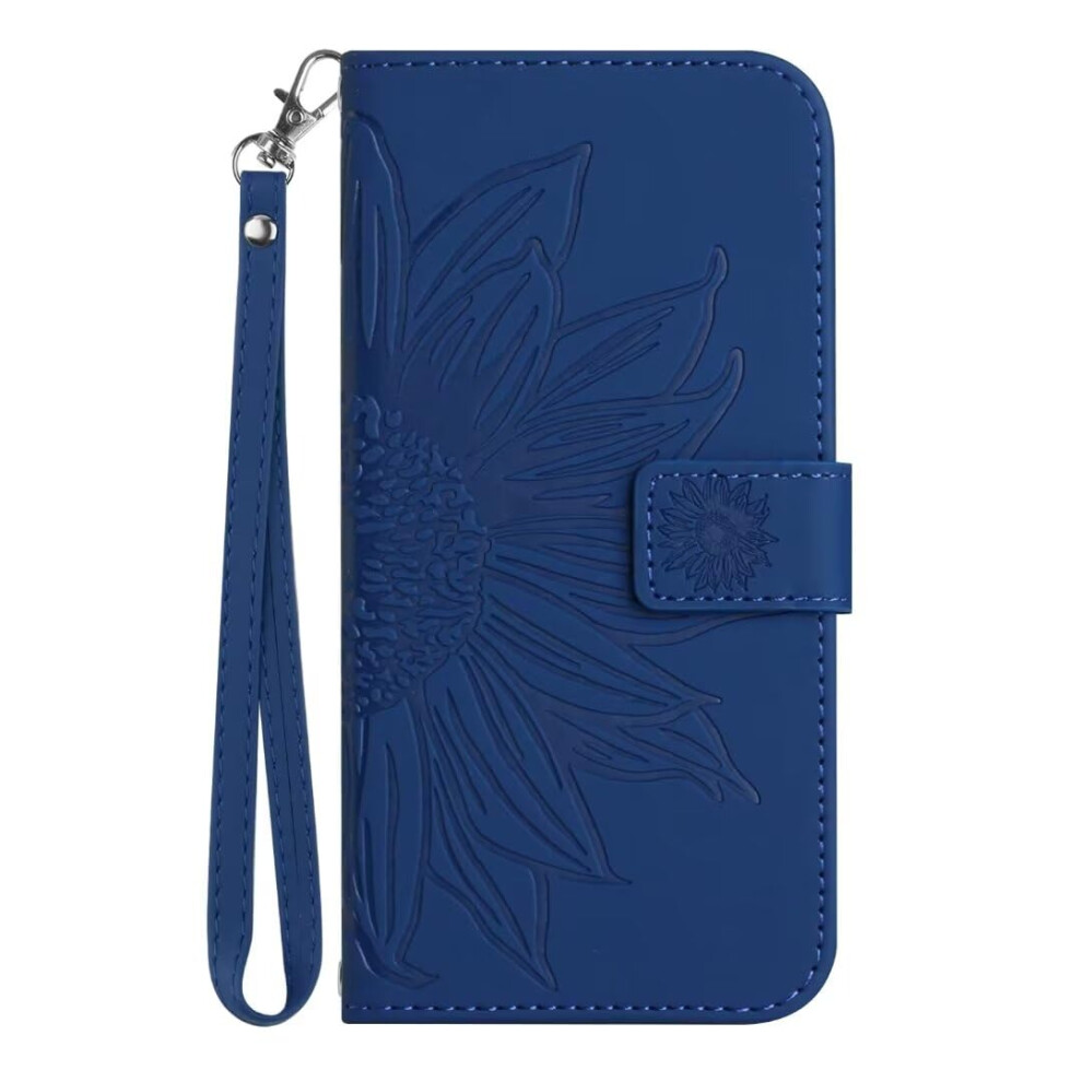 Wallet Case Embossed Sunflower Leather Folio Wristlet Shockproof Id Card Slots Dark For Iphone 16 Plus Blue 9189345401824
