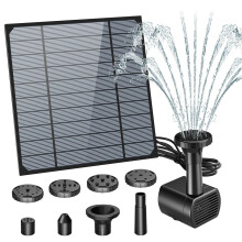 3W Solar Water Fountain for Bird Bath with 6 Nozzles, 9.8ft Cable