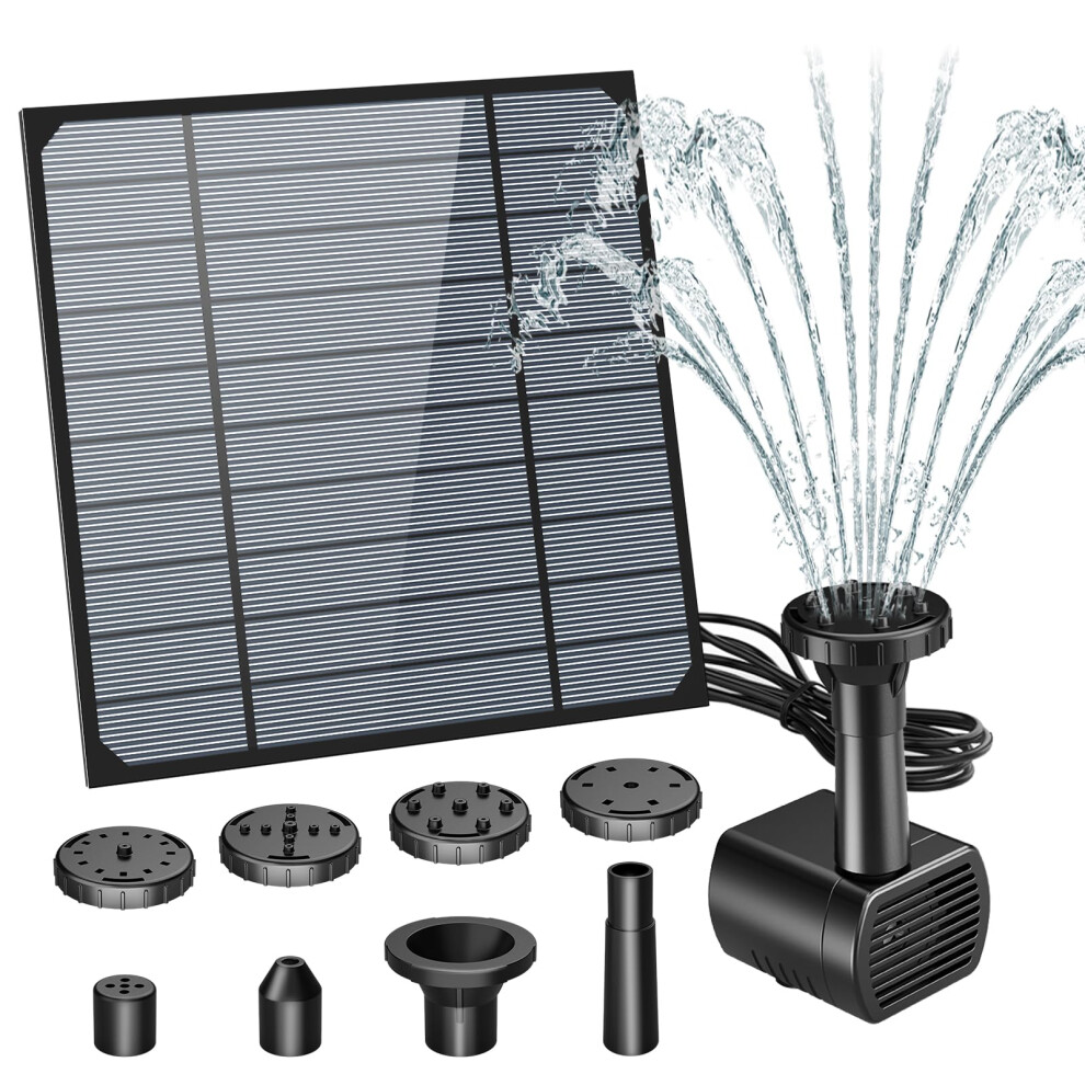 3W Solar Water Fountain For Bird Bath With 6 Nozzles, 9.8Ft Cable 9382693877765