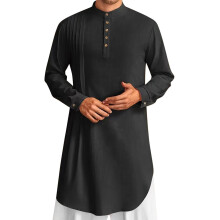 Muslim Clothing Men's Long Prayer Robe, Men's Long Sleeve Abaya Robe, Dubai Arabic Eid Robe Shirt, XXL Black Robe