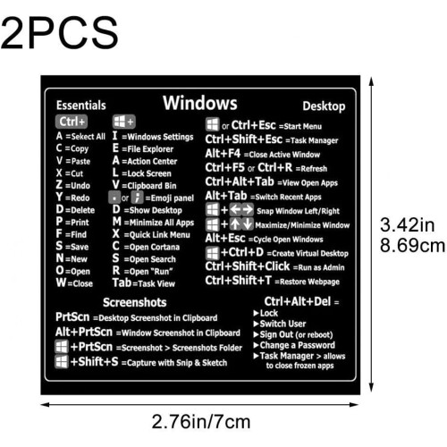 Keyboard Shortcut Stickers Adhesive Quick Reference Guide For Any PC, Laptop, Desktop 2