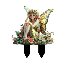 Garden Fairy Decoration Waterproof 2D Acrylic Lawn Stake Ornament for Porch Balcony Yard