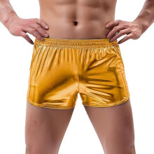 Metal Shiny Shorts Men's Metallic Glitter SeeThrough OneSided Breathable Boxer Shorts XL Yellow