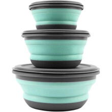 (As show, One size) Sunrain Folding Bowl with Lid, Silicone Portable Foldable Bowl Camping 3 pcs