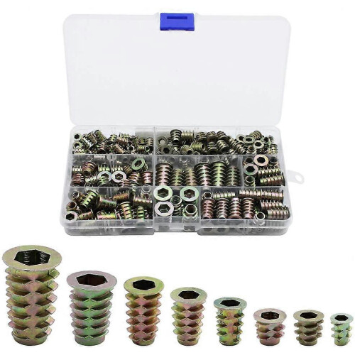 (As show, One size) Sunrain 230 Pieces Zinc Alloy Hex Threaded Insert Nuts Threaded Inserts Insert Nuts External Threa