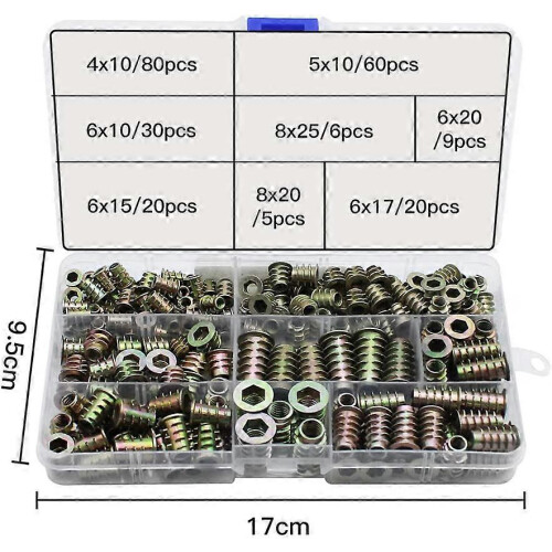 (As show, One size) Sunrain 230 Pieces Zinc Alloy Hex Threaded Insert Nuts Threaded Inserts Insert Nuts External Threa 1