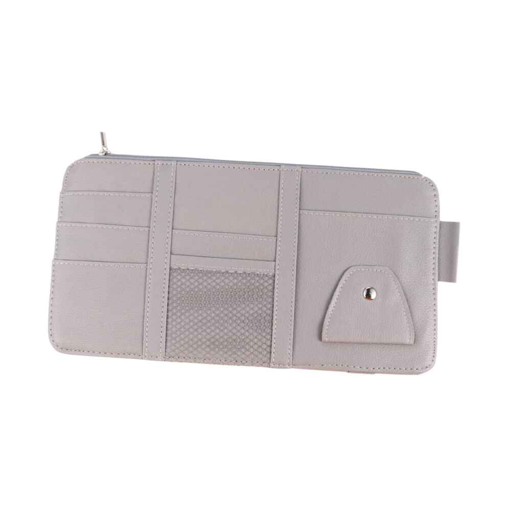 Leather Car Sun Visor Storage Bag Zippered Lightweight Auto Organizer With Clip For Cards And Sunglasses Grey 9426802680188
