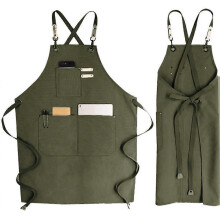 (As show, One size) Sunrain Denim Bib Apron, Adjustable Jean Aprons with Pocket & Cross-Back Straps compatible with Salon Barber H