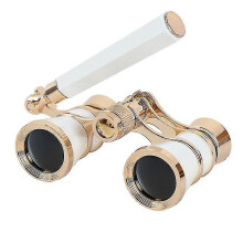 (As show, One size) 3X25 Binoculars Metal Opera Glasses Coated Lenses White Telescope With Handle