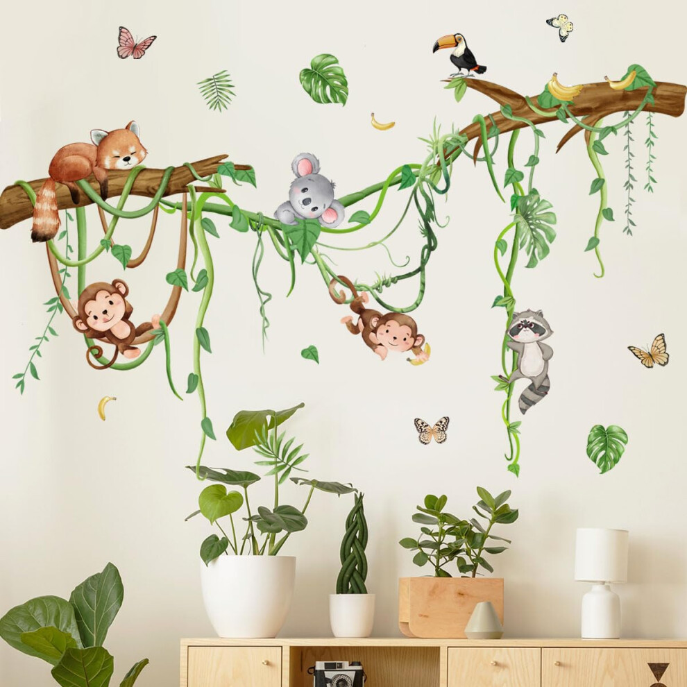 Forest Animals Wall Decals Monkey Koala Tree Branch Wall Stickers Nursery Kids Room Classroom Wall Decor