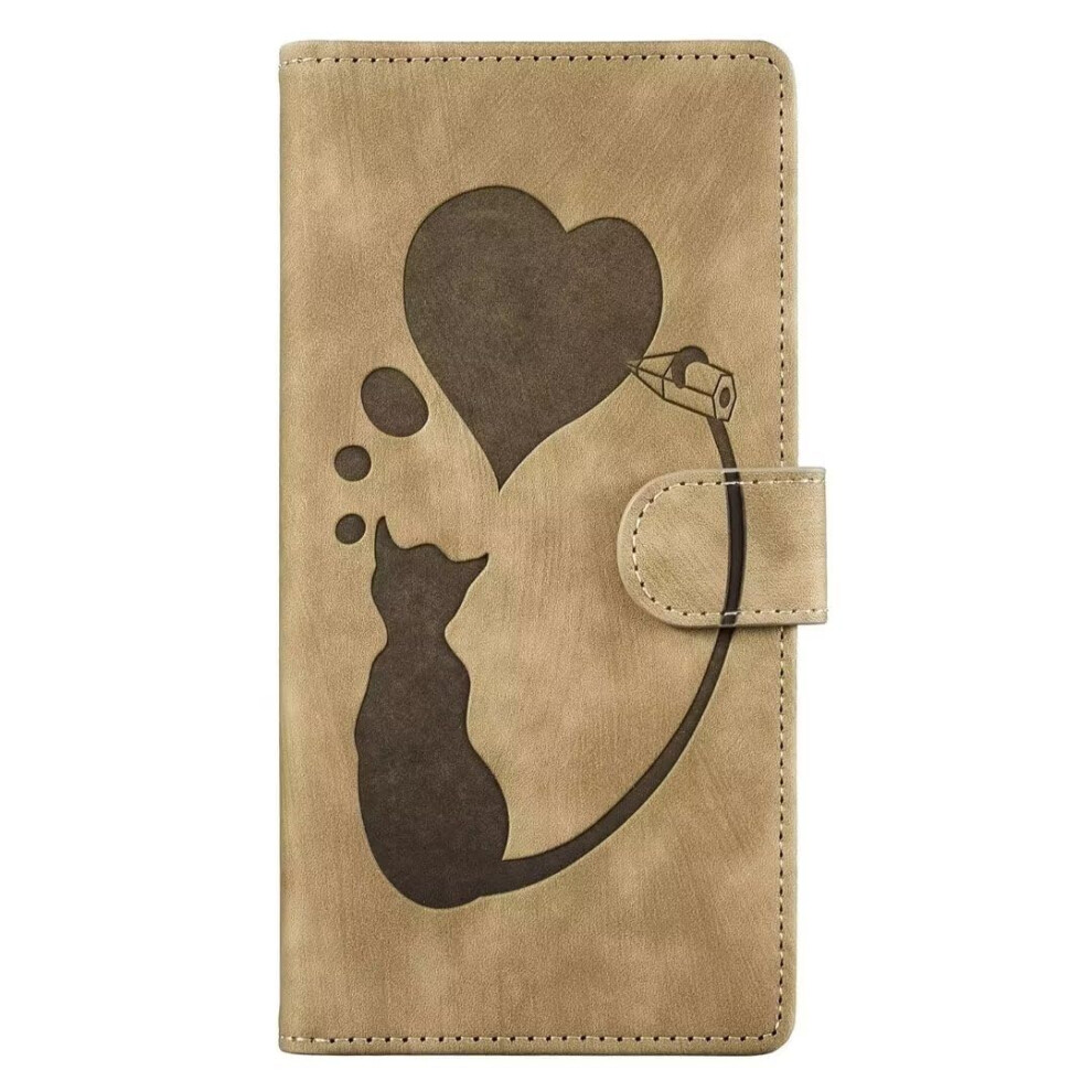 Case For Xiaomi Redmi Note 13 5G Shockproof Leather Folio Wallet Cat Embossed Design Magnetic Closure Card Slots Stand Khaki 9347817303322