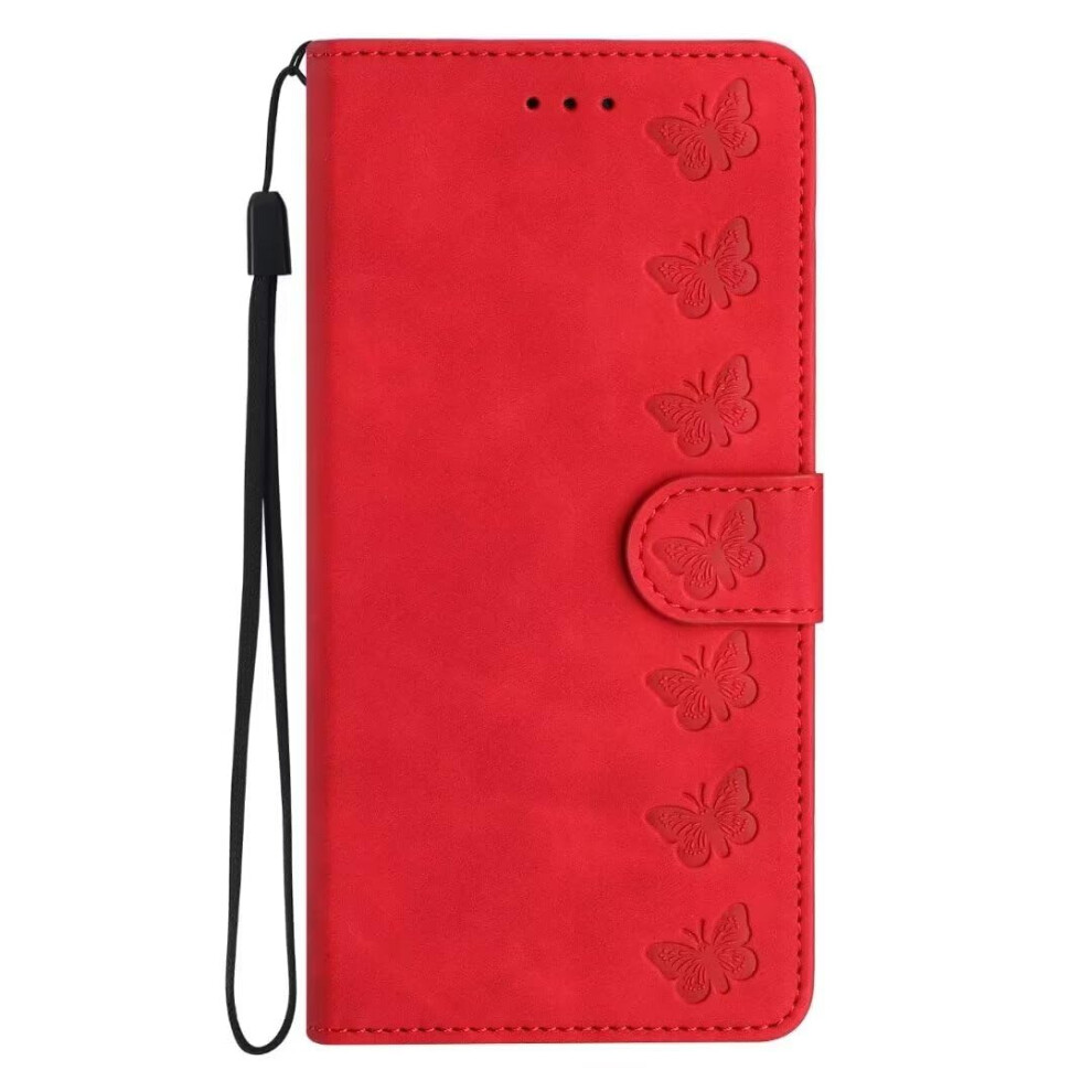 4G Wallet Case Embossed Butterfly Floral Pu Leather Folio Stand Shockproof Wristlet Id Card Slots Red 9382693010360