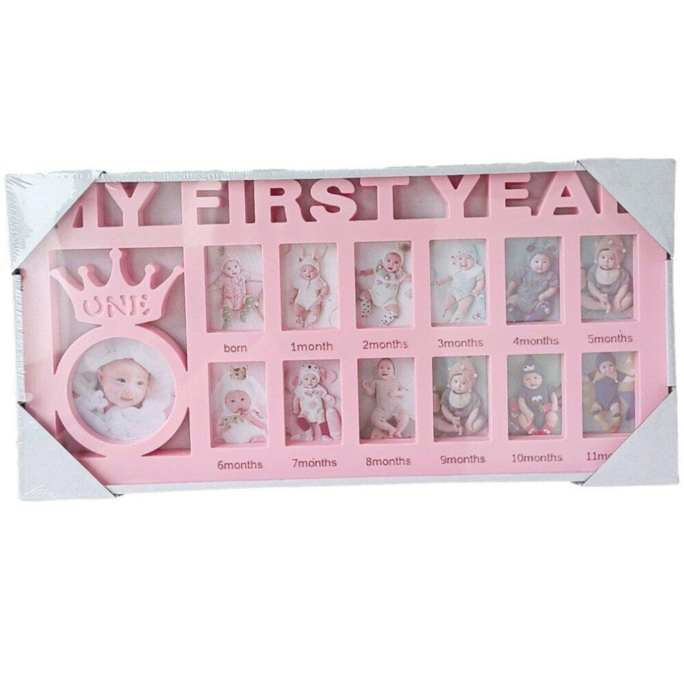 Baby Photo Frame Newborn Growth Milestone 012 Months Pink Commemorative Christening Gift