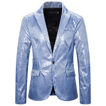 Glitter Suit Men's Metallic Blazer 3XL Light Blue Sequin Jacket 70s Style Disco Party Outfit Stage Show