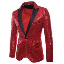 Glitter Suit Men's 70s Night Club Blazer Red Size Small Disco Party Outfit Stage Show Sparkle Jacket