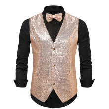 Men's Sequin Suit Vest 70s 80s Disco Outfit Rose Gold Metallic Vest XL Waistcoat For Wedding Party Prom Stage Show