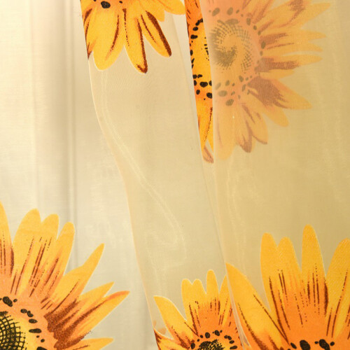 Sunflower Pattern Polyester Tulle Curtain 100x200cm Yellow Window Decor