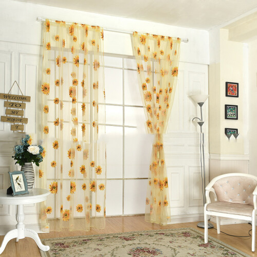 Sunflower Pattern Polyester Tulle Curtain 100x200cm Yellow Window Decor 1
