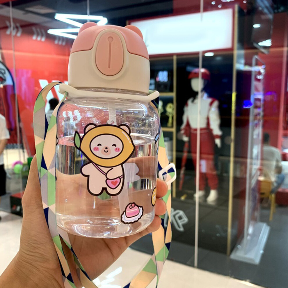 Baby Sippy Cup with Shoulder Strap, 200ml Soft Silicone Spout, Cartoon Design