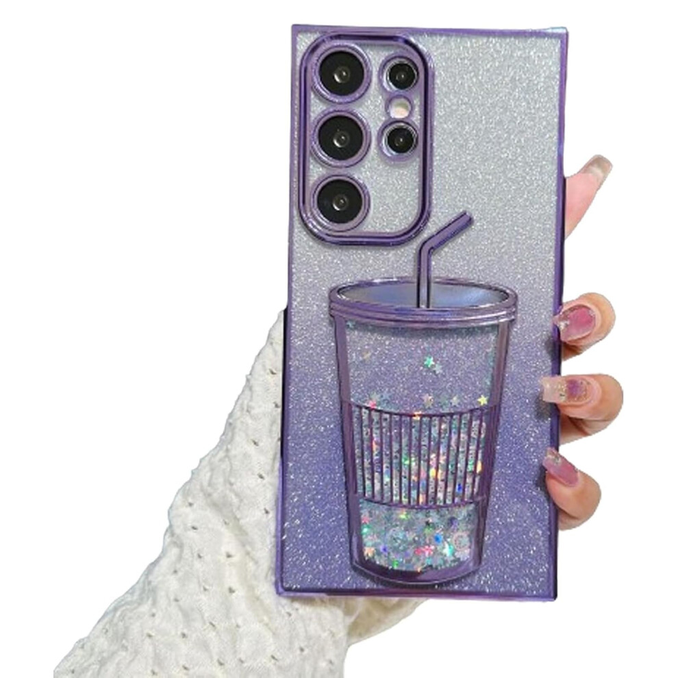 Transparent 3D Milk Tea Cup Soft Mobile Phone Case, Gradient Glitter Quicksand Milk Tea For Samsung S24/S23/S22 Ultra (,S24) S24 Purple 9382693882875