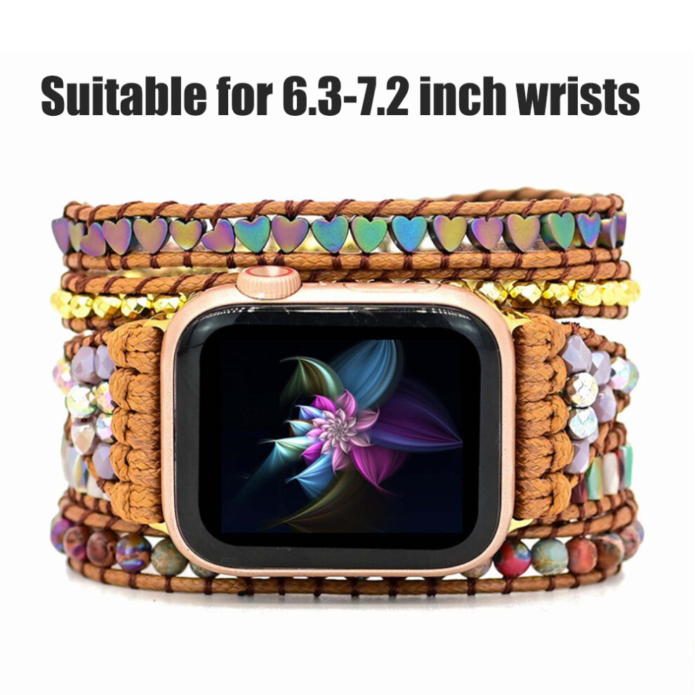 Beaded Boho Watch Band For Iwatch 38Mm-45Mm, Natural Stone & Rope 4651374277459