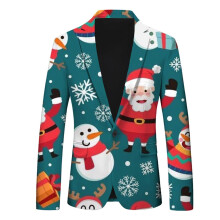 Christmas Men's Santa Lapel Blazer Lightweight Business Jacket, Warm Autumn Blue, Size M
