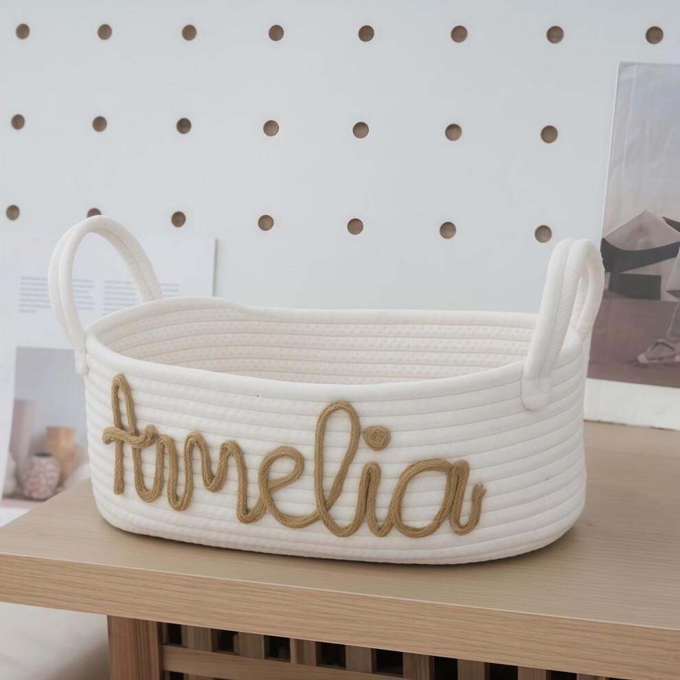 Baby Basket with Name for Newborn Boy Girl, Cotton Rope Nursery Storage Baskets, Diaper Caddy Organizer