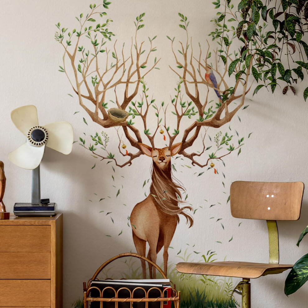 Northern Europe Deer Wall Stickers PVC Peel And Stick Antlers Tree Design For Living Room Bedroom Nursery