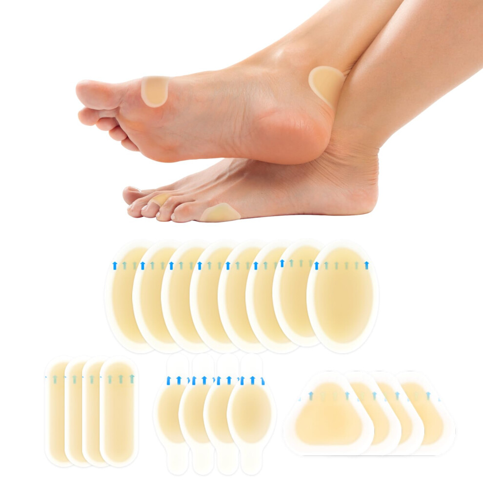 Hydrocolloid Gel Blister Bandages, Waterproof Adhesive, 20Pcs, For Heel Toe, Gel Cushions For Prevention And Recovery