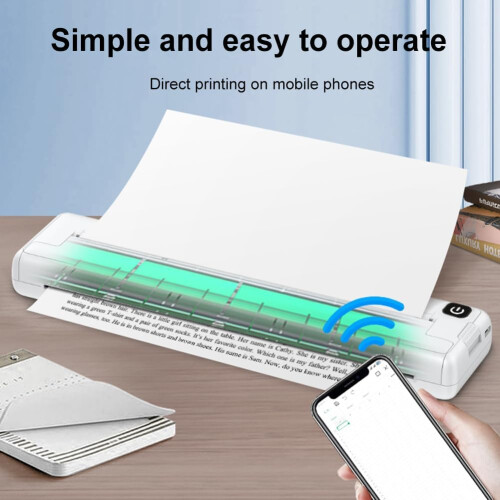Wireless A4 Thermal Printer 1000mAh Pocket Photo Document Printer BluetoothCompatible Portable Thermal Printer Easy to Use (Printer) 1