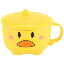 Ente Ramen Nudeln SchüSsel mit Deckel SüßE Rostfreier Stahl KüChe Obst Instant Reis Suppe Doppellagige SchüSsel Geschirr 2