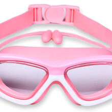 Kinder-Schwimmbrille mit Ohrstöpseln, klare Sicht, orange-pink