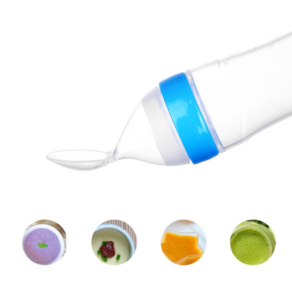 Baby Food Feeder Bottle Spoon Silicone Pp 20X5cm Soft Bpa-Free Blue