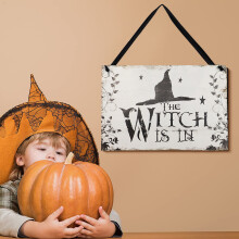 Halloween Hexen Holzschild – 18x26cm hängende Schild für Spukhaus-Dekoration