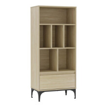 Biblioteca - HELLOSHOP26 - 137x60x35 cm - Efeito de carvalho claro - 6 compartimentos abertos - Gaveta integrada