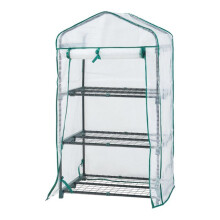 Estufa de jardim - HELLOSHOP26 - 3 níveis - 125x69x49 cm - Porta enrolável - Estrutura em aço branco