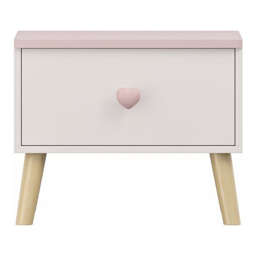 Bedside table - HELLOSHOP26 - Kinder model - Wit en roze - 1 hartlade - MDF en grenenhout 1