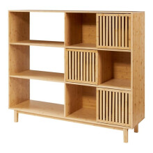 Biblioteca - HELLOSHOP26 - Modelo 03_0009004 - Bambu natural - 9 compartimentos - 3 portas deslizantes