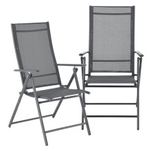 Sdraio da giardino - HELLOSHOP26 - Set di 2 con braccioli - Grigio scuro - Pieghevoli - Schienale inclinabile
